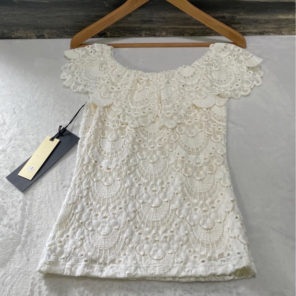 Nwt $198 Nightcap Night Cap Spanish Lace Off Shoulder Top Shirt White Small S 2 - Picture 9 of 12